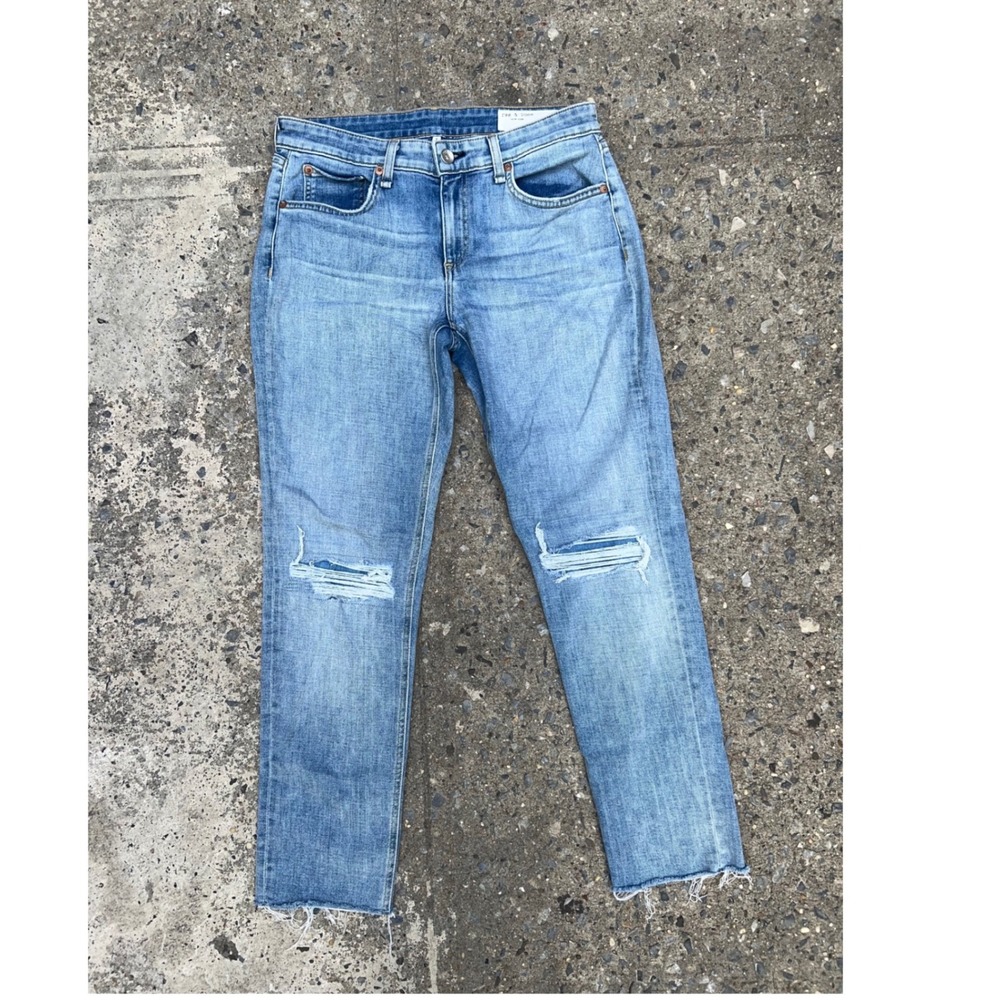 Rag & Bone Dre Low-Rise Slim Boyfriend Jeans Light Wash Distressed Womens 26